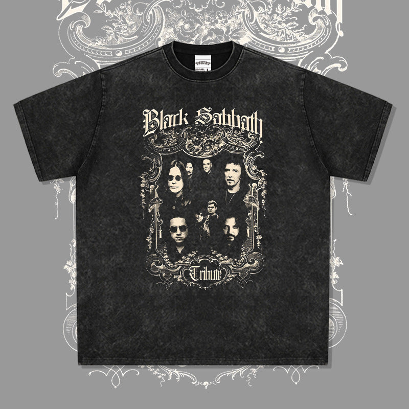 Mens Vintage Rock Band T-Shirt Short Sleeve T-Shirt, Vintage Washed, Old BLACK SABBATH