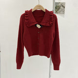 Women Knitted Cardigan Spring Single-Breasted Lapel Knitted Cardigan