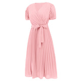 Women Date Dress Summer Puff Sleeve Dress V-neck Dress