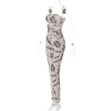 Women Dresses Spring and Summer Print Hollow Backless Slim Fit Dress