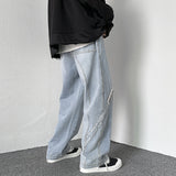 Men Jeans Washed Jeans Men's Casual Trousers Straight Loose Wide Leg Pants