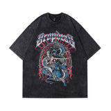 Men T Shirt Vintage Flame Skull Short Sleeve Vintage Worn Looking Washed-out T-shirt