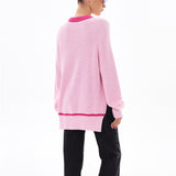 Women Knitted Sweater Spring and Autumn Loose Side Slit Sweater Sweater Coat for Women