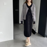 Women Knitted Two-Piece Set Knitted Cardigan Vest Skirt Two-Piece Set A3120