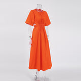 Women Dress Casual Hollow round Neck Puff Sleeve Dress