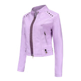 Red Leather Jacket Women's Rivet Leather Coat Spring and Autumn Jacket