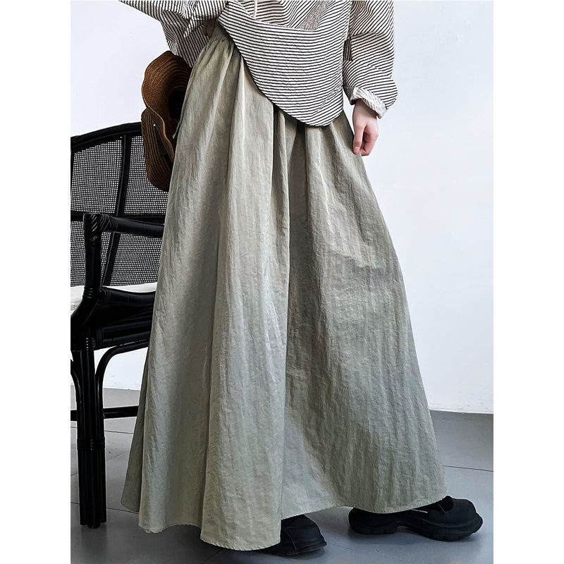 Women Skirt Vintage Umbrella Skirt High-Grade Pleated Elastic Waist A- line Large Hem Skirt