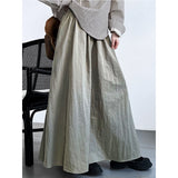 Women Skirt Vintage Umbrella Skirt High-Grade Pleated Elastic Waist A- line Large Hem Skirt