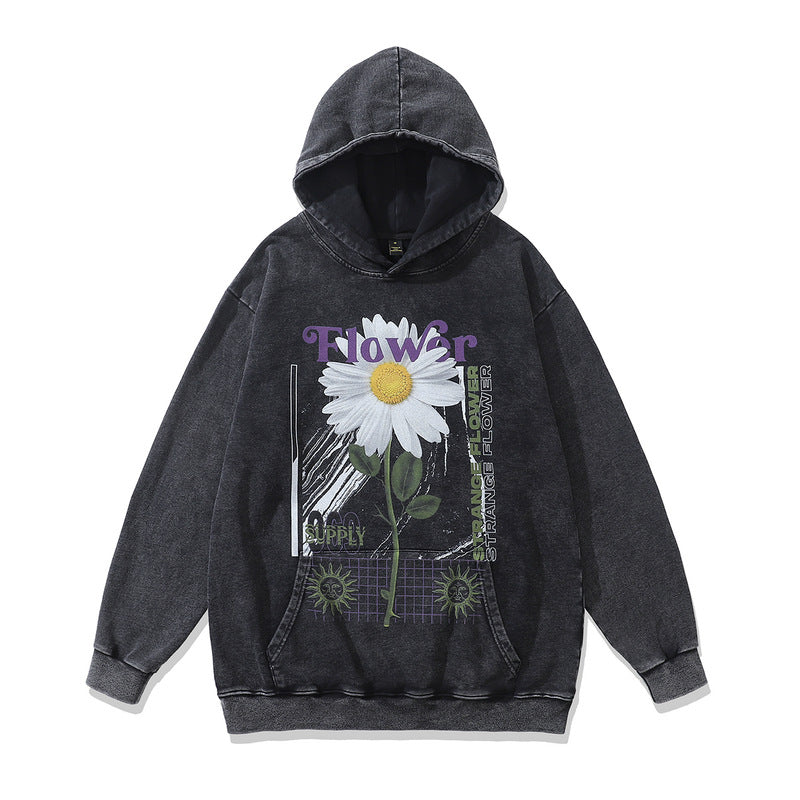 Men Hoodie Floral Letter Hooded Sweater
