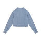 Women Jacket Striped Short Style Coat Autumn Leisure Loose Button Cardigan Top