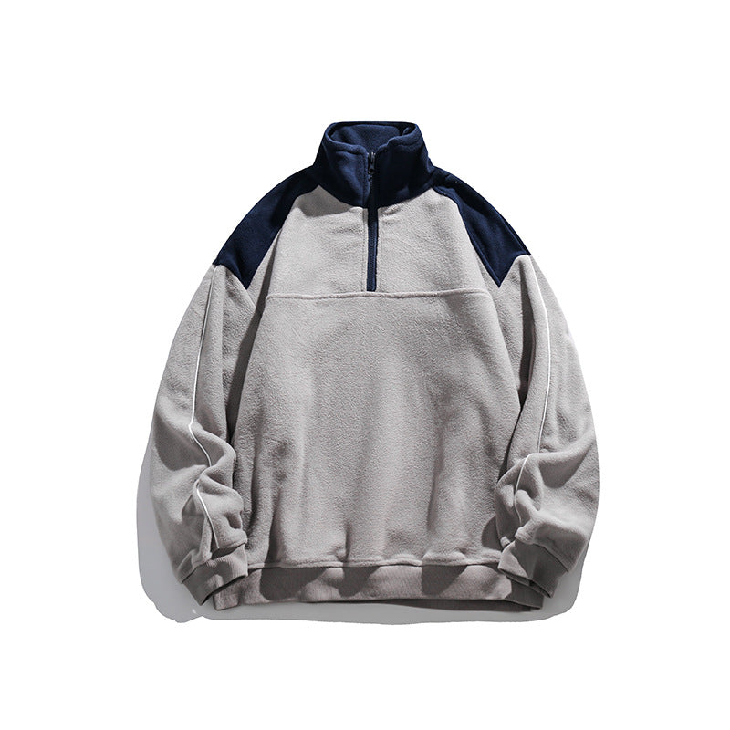 Unisex Winter Cotton Coat Winter Stand Collar Sweater Japanese-Style Retro Polar Fleece