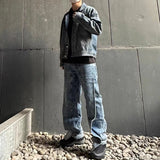 Men Jeans Washed Gradient Worn Jeans Men Loose Straight Trousers