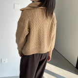 Women Cardigan Sweater Autumn Sweater Cardigan Zipper Turn-down Collar Coat Q625