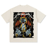 Mens Vintage Rock Band T-Shirt Washed Short Sleeve T-Shirt Crew Neck Rock METALLICA