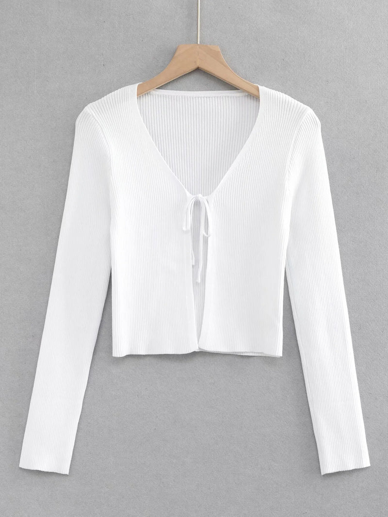 Women Sweater Knitwear V-neck Sweater Short Slim-Fit Knitted Cardigan