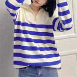 Women Knitwear Autumn and Winter Striped Lapel Knitwear Loose Sweater