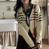Women Knitwear Autumn and Winter Striped Sweater Loose Casual Knitted Cardigan