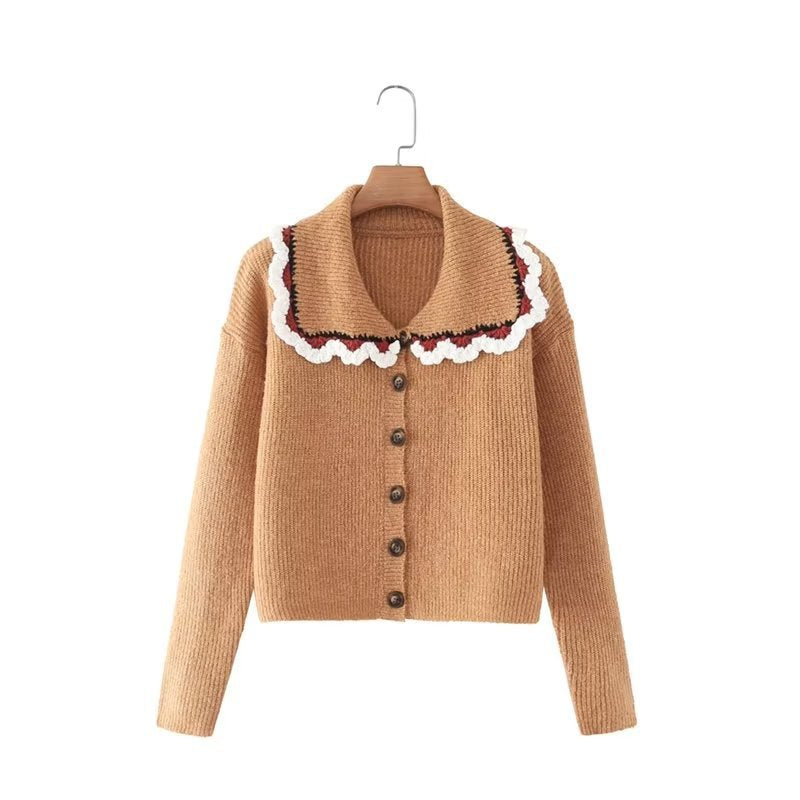 Women Sweater Knitwear Sweater Coat Women's Short Spring and Autumn Doll Collar Knitted Cardigan