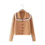 Women Sweater Knitwear Sweater Coat Women's Short Spring and Autumn Doll Collar Knitted Cardigan