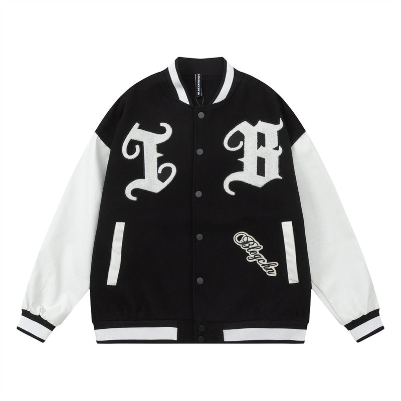 Men Jacket Coat Letter Embroidered Baseball Uniform Jacket Men's Stitching Baggy Coat