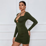 Women Dress Sexy Cutout Tight Skirt Short Skirt Sheath Long Sleeve Dress