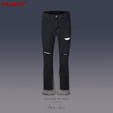 MIJKO Mens Vintage Pants Splicing Knife Cut Ripped Unisex Jeans