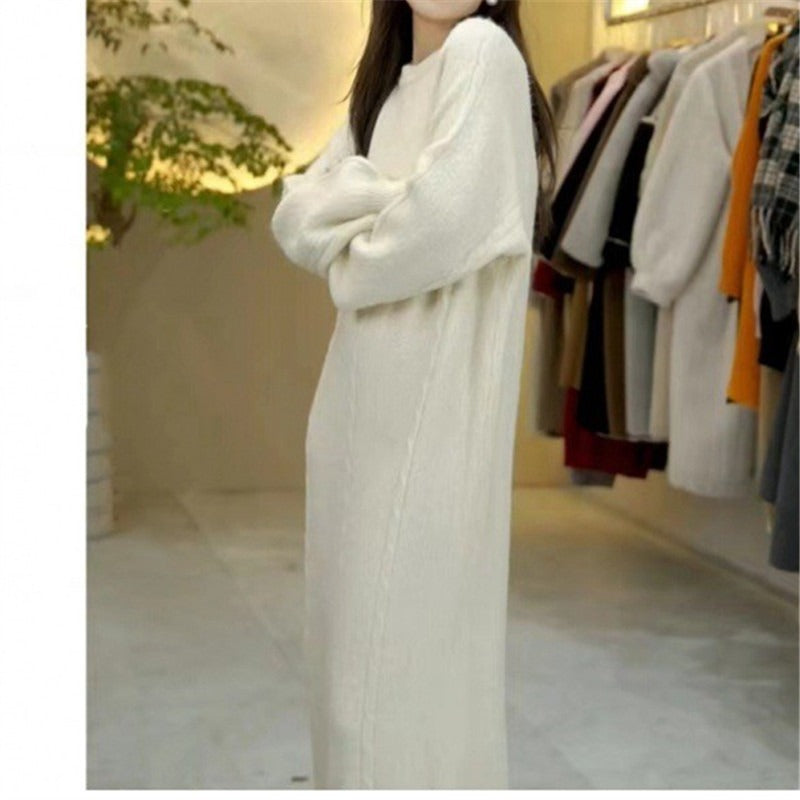 Women Knitwear Autumn and Winter Long Dress Loose Knitted Fishtail Skirt