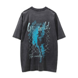 Men Vintage T-Shirt Printed Men's Short-Sleeved T-shirt Ins Distressed round Neck Summer Loose