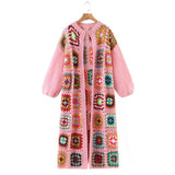 Women Sweater Knitwear Autumn Plaid Long Knitted Cardigan Sweater
