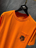 CHH Chrome Hearts T Shirts Orange Sword Cross Horseshoe Short Sleeve T-shirt