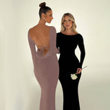 Women Dresses Backless Long Sleeves Dress Autumn Hip Skirt