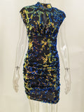 Women Evening Gown Sexy Sleeveless Vintage Party Sequins Dress