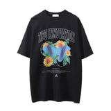 Men Vintage T-Shirt Sunflower Plant Print Short Sleeve T-shirt