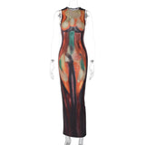 Women Dresses Spring Summer Slim-Fit round Neck Sleeveless Dress