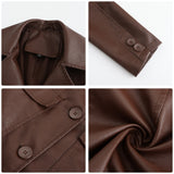 Red Leather Jacket Spring and Autumn Long Sleeve Leather Wind Coat Coat Female Lapel Single Breasted