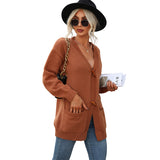Women Knitted Sweater Autumn and Winter Long Sleeve Solid Color Sweater Cardigan Coat