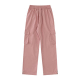 Women Sweatpants Dopamine Pink Summer Zipper Multi-Pocket Straight Casual Pants