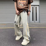 Men Jeans Embroidered Jeans Men's Summer Retro Loose Wide-Leg Straight Pants