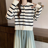 Women Knitwear Fall and Winter Lapels Striped Sweater Loose Knitted Cardigan