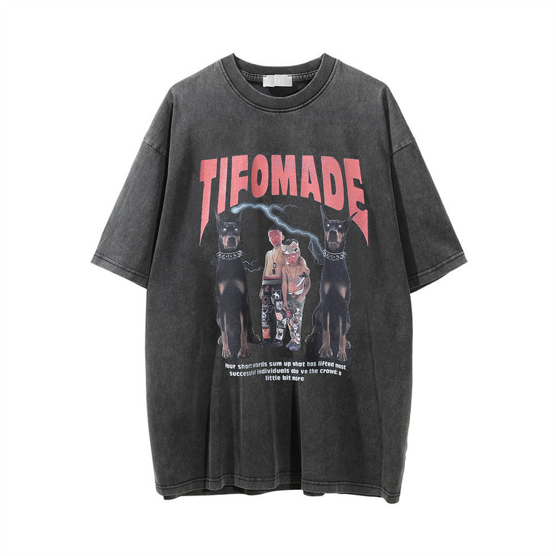 Men Vintage T-Shirt Printed Washed and Worn Short Sleeve T-shirt Men