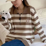Women Knitwear Autumn and Winter Striped Zipper and Lapel Knitwear Style Sweater