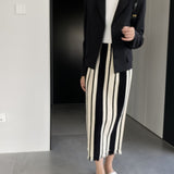 Women Knitted Skirt Fall Winter Skirt Black and White Stripes Tassel Dress