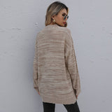Women Knitted Sweater Autumn Long Sleeve Mixed Color Mid-Length Coat Sweater