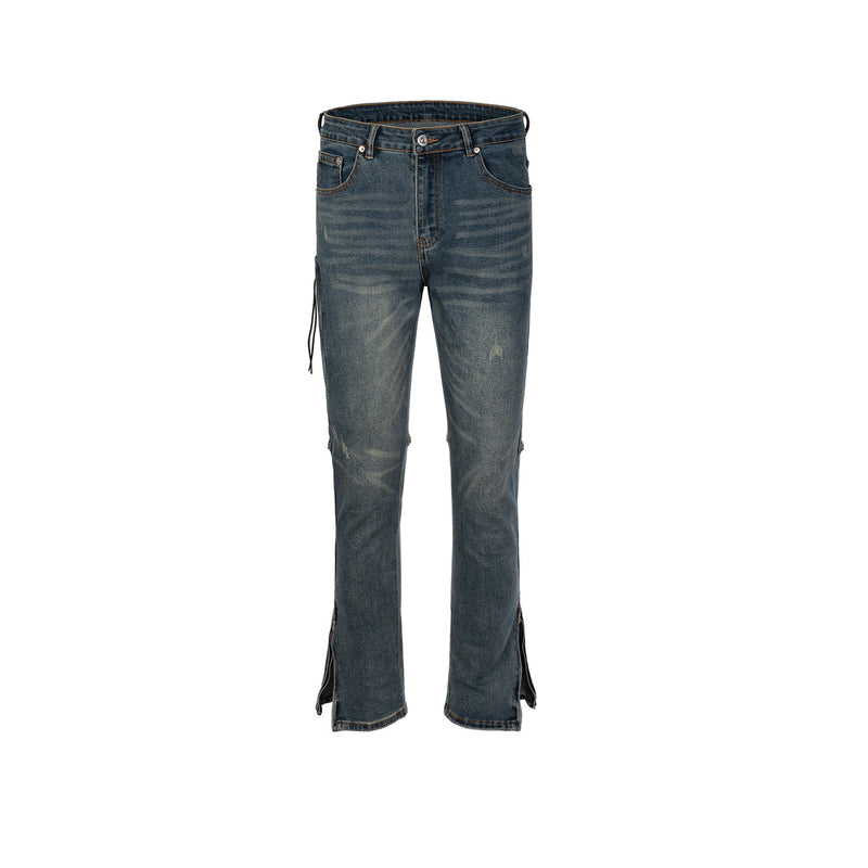 MIJKO Men's Vintage Pants MIJKO Washed Old Trousers Men's and Women's Slim-Fit Jeans