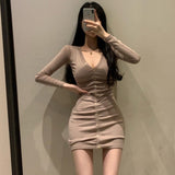 Women Dresses Sexy Long Sleeve Narrow Dress Short Skirt