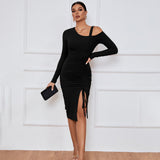 Women Dress off-Shoulder Autumn and Winter Sheath Long Sleeve Sexy Dress