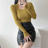 Women Sweater Knitwear off-Shoulder Pullover Slim Bottoming Shirt