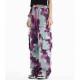 Men Sweatpants Tie-Dye Printing Casual Working Pants Loose Pockets Straight-Leg Trousers