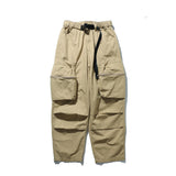 Men Sweatpants with Belt Multi-Pocket Cargo Pants Pleated Casual Wide-Leg Trousers