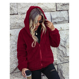 Women Trench Coat Fall Winter Hooded Long Sleeve Loose Zip Double-Sided Velvet Casual Jacket